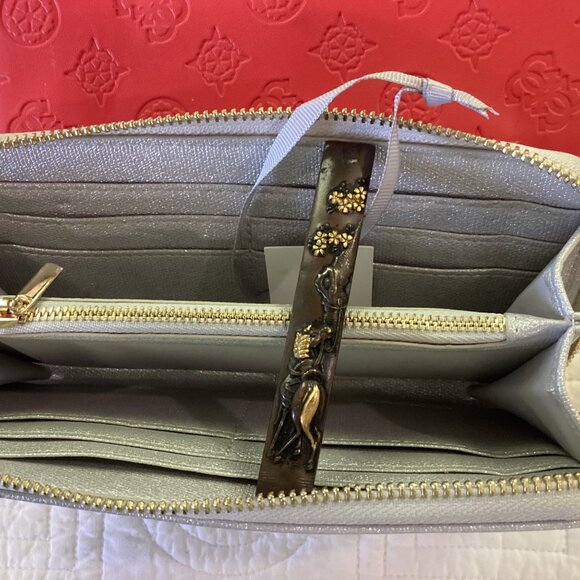 NWT Katie Loxton Metallic Silver Zip-Around Wallet With Gold Hardware - Picture 9 of 11